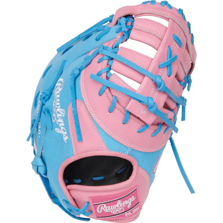 Mitaines de Premier But Rawlings Heart of the Hide 12,25 po – Rose/Bleu Columbia (Lanceur Droitier)