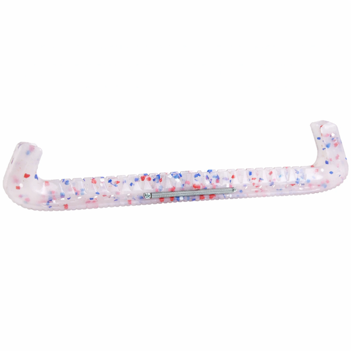 Protège-lame pour patins de patinage artistique transparent avec confettis rouge bleu et blanc
