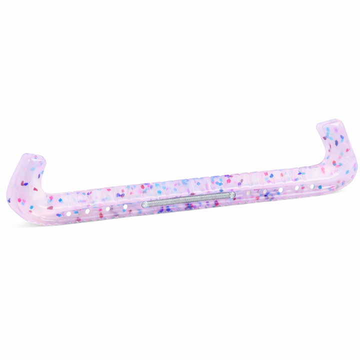 Protège-lame pour patins de patinage artistique transparent avec confettis rose bleu et mauve