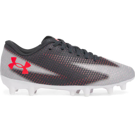 Under Armour Shadow Select 3 Jr. Anthracite / White / Racer Red — crampons de football junior terrain naturel, vue latérale