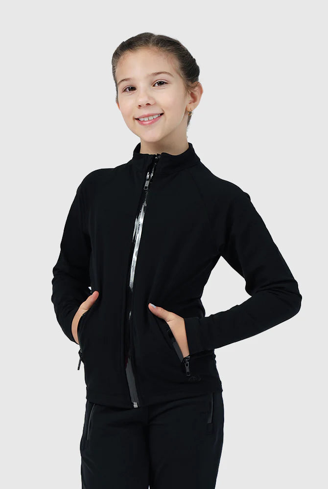 Veste Mondor Powerflex junior noir pour patinage artistique et patin de vitesse, tissu extensible